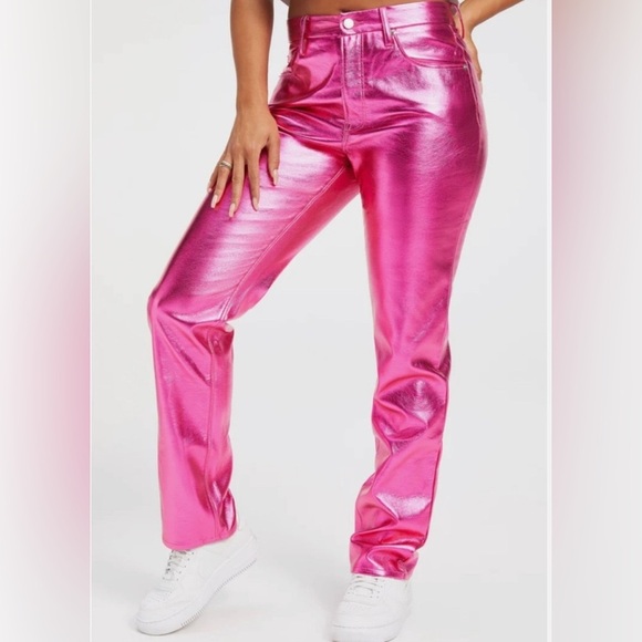 Good American Good Icon Metallic Pink Faux Leather Pants - Picture 2 of 6